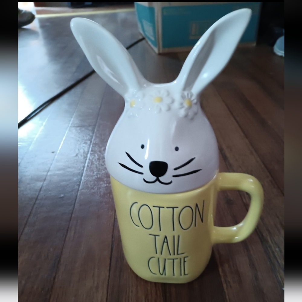 NWOT RAE DUNN EASTER "COTTON TAIL CUTIE" YELLOW/WHITE/BLACK. NEVER USED.